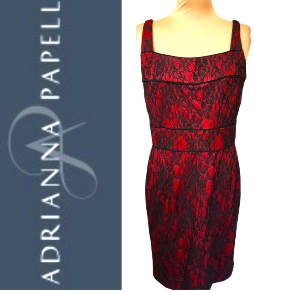ADRIANNA PAPELL crimson lace sleeveless sheath dress